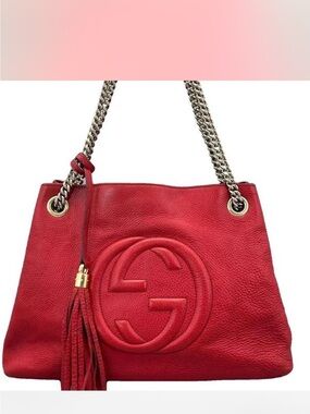 Gucci Pebbled Calfskin Medium Soho Chain Shoulder Bag Tabasco Red